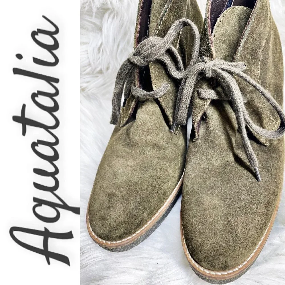 AQUATALIA Vianna Weatherproof Moss Green Suede Wedge Bootie, Size‎ 8